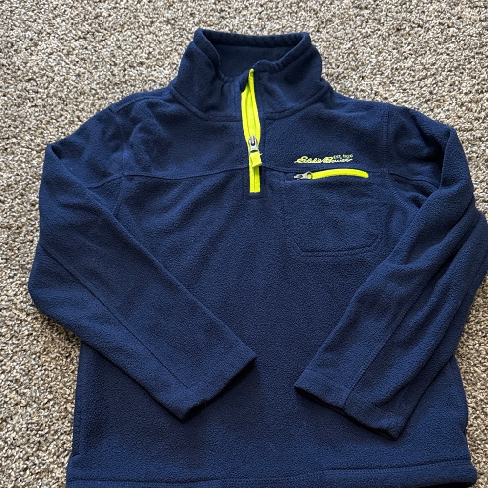 Eddie Bauer Kids Navy and Neon Yellow Fleece Hoodie